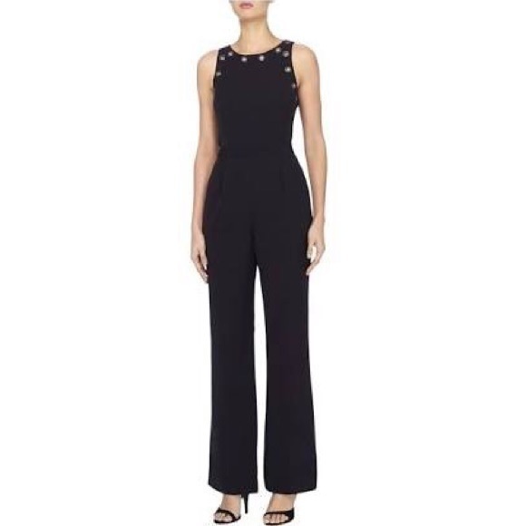 CATHERINE MALANDRINO Jewel Neck Flare Jumpsuit
